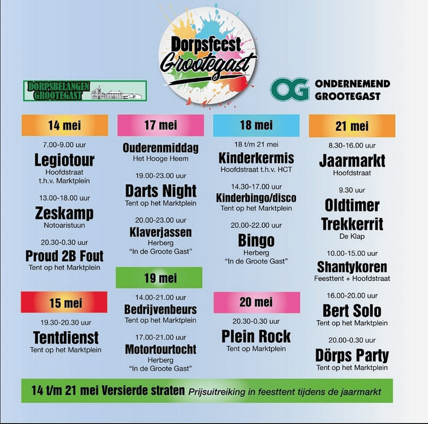 Dorpsfeest Grootegast flyer Facebook
