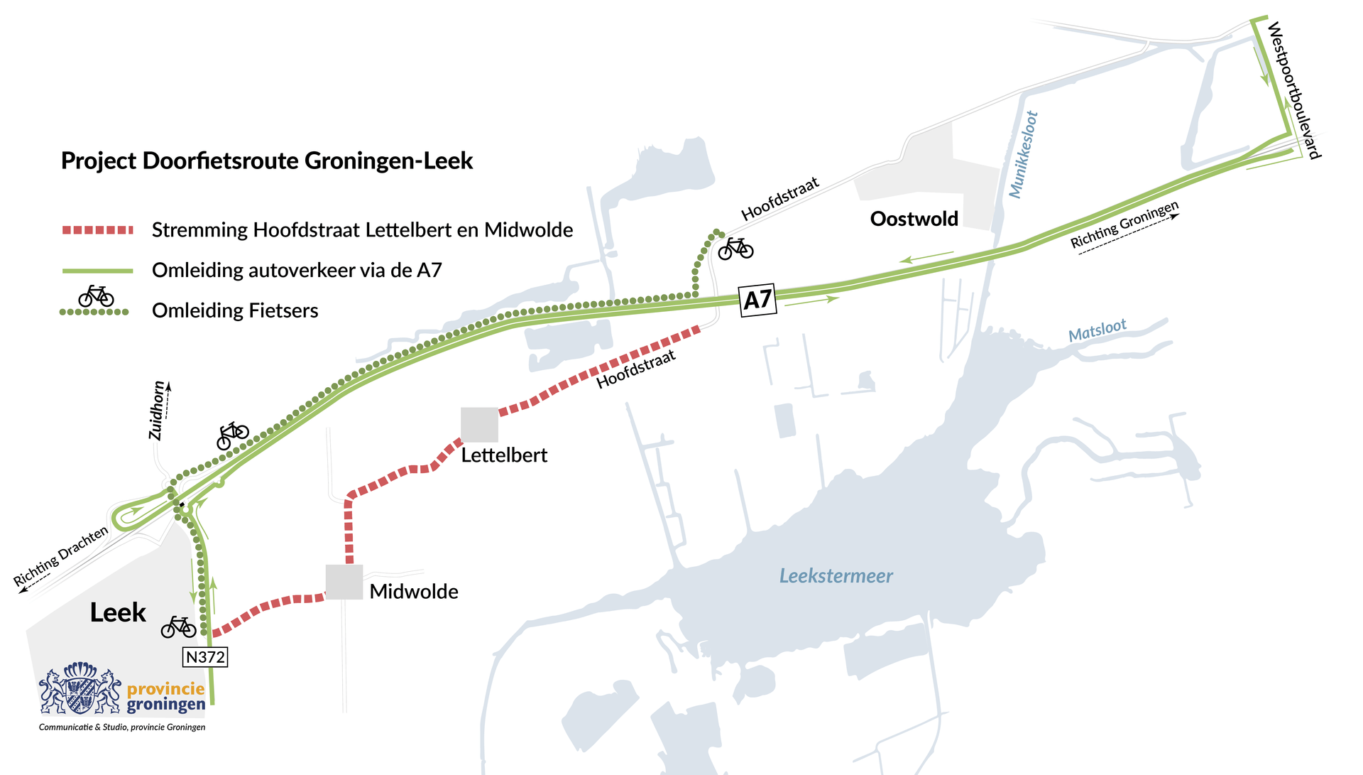 Hoofdstraat Leek - Lettelbert Omleiding (afb Persbericht Provincie Groningen)