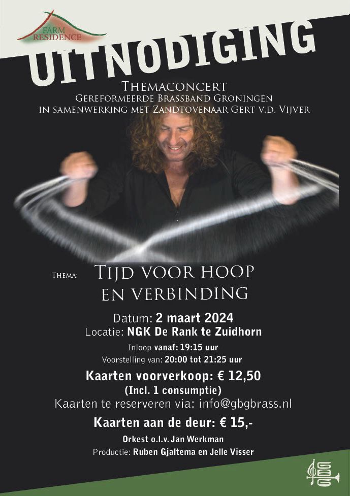 Themaconcert Zandtovenaar onder begeleiding van de Gereformeerde Brassband Groningen