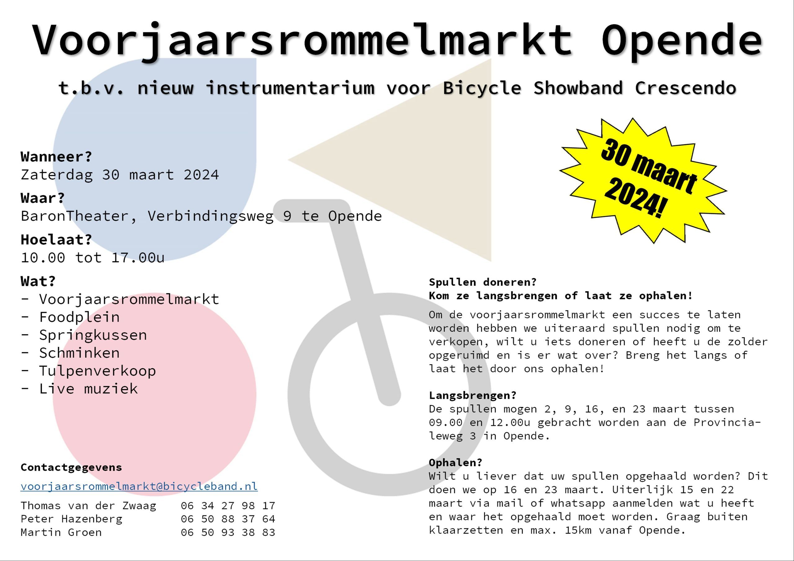 Bicycle Showband Crescendo Flyer voorjaarsrommelmarkt 30-3-2024