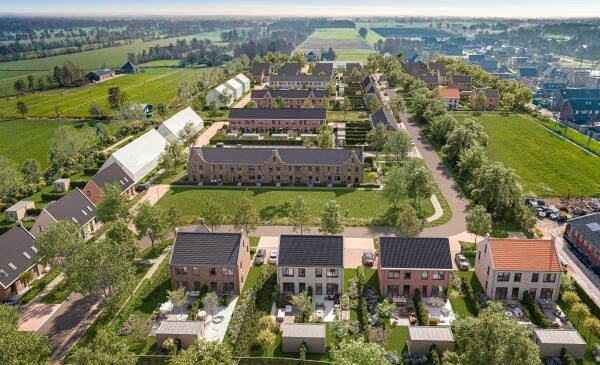 Impressie van de nieuwe woonbuurt in Marum in vogelvlucht. Beeld: Van Wijnen