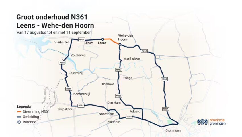 Groot onderhoud Leens en wehe-den-hoorn - kaart: provincie Groningen